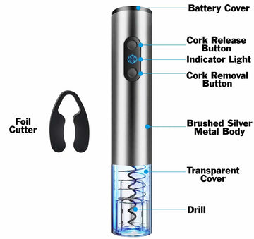 電動ワインボトルオープナー 自動コルク抜き コードレスカッター ステンレススチールスプリングとテフロンドリル付き